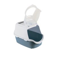 Maison de toilette avec large ouverture frontale pour chat 54 x 29,5 x 39 cm bleu acier
